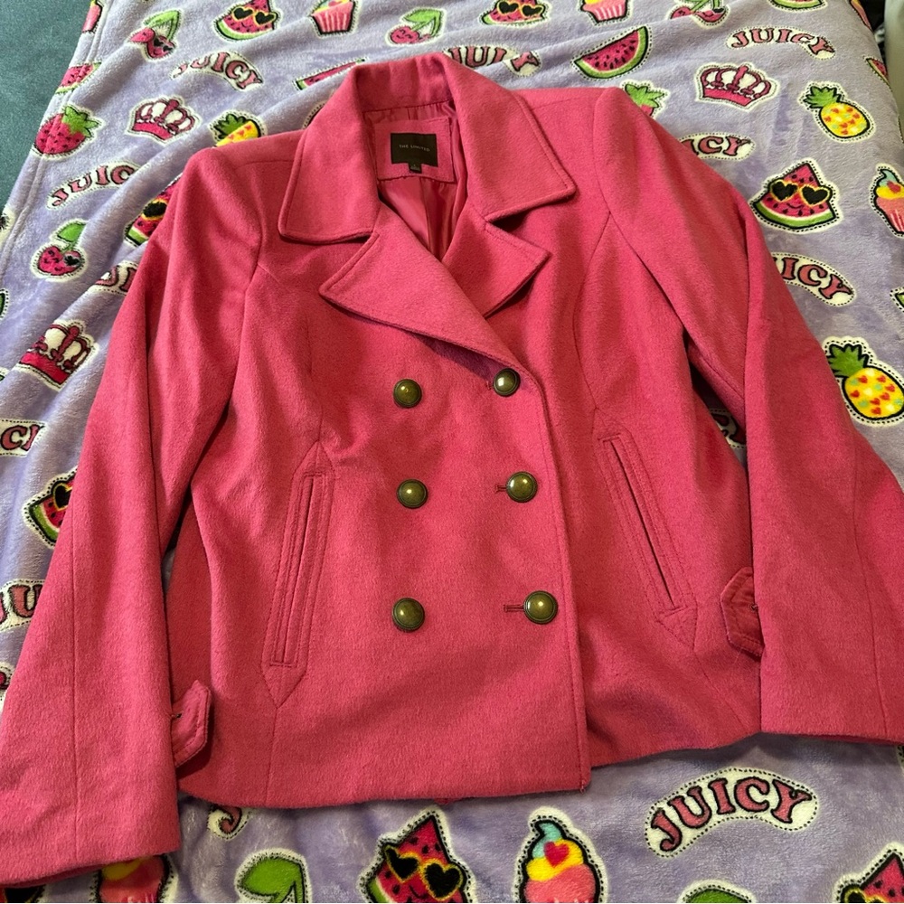 The Limited Fuchsia Pea Coat Wool Barbiecore Winter Cozy Large